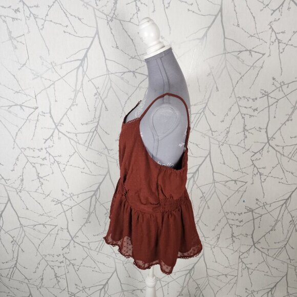 Torrid Burnt Orange Textured Polkadot Georgette Cinched Waist Cami - Picture 3 of 7